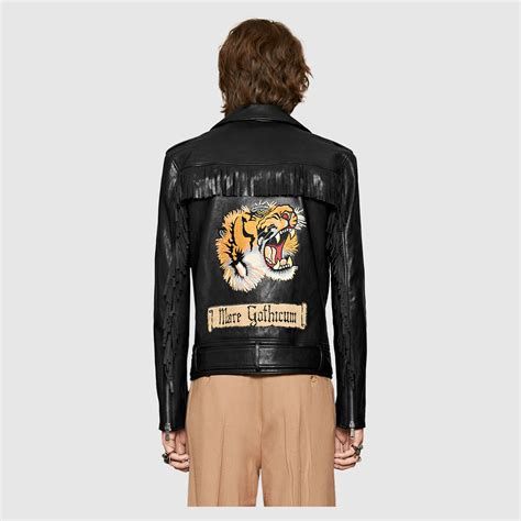 red gucci leather jacket|Gucci tiger leather jacket.